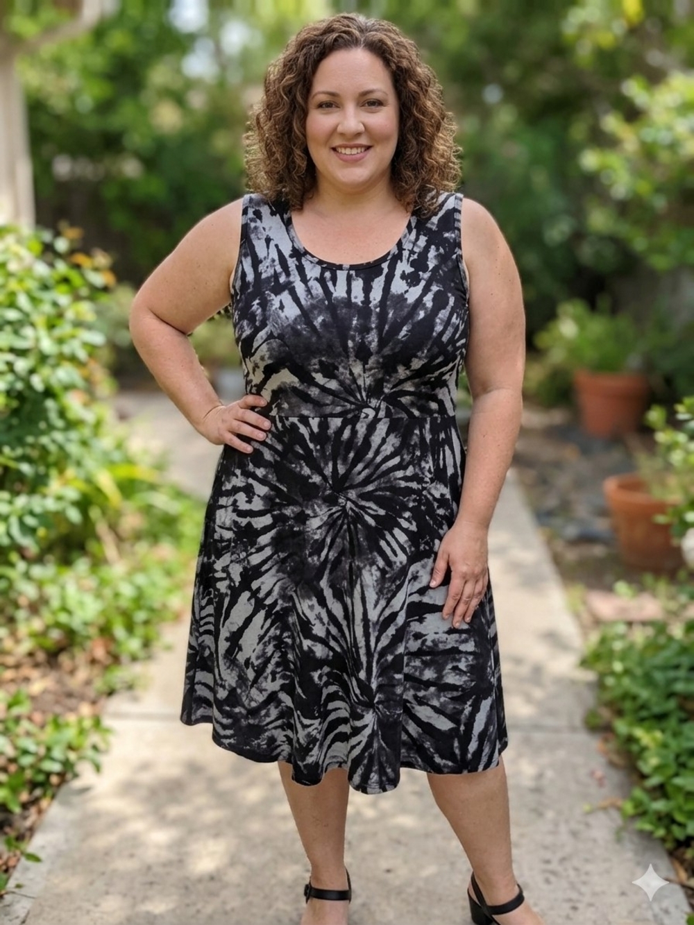 LulaRoe Sleeveless Black & Gray Tie-Dye A-Line Dress